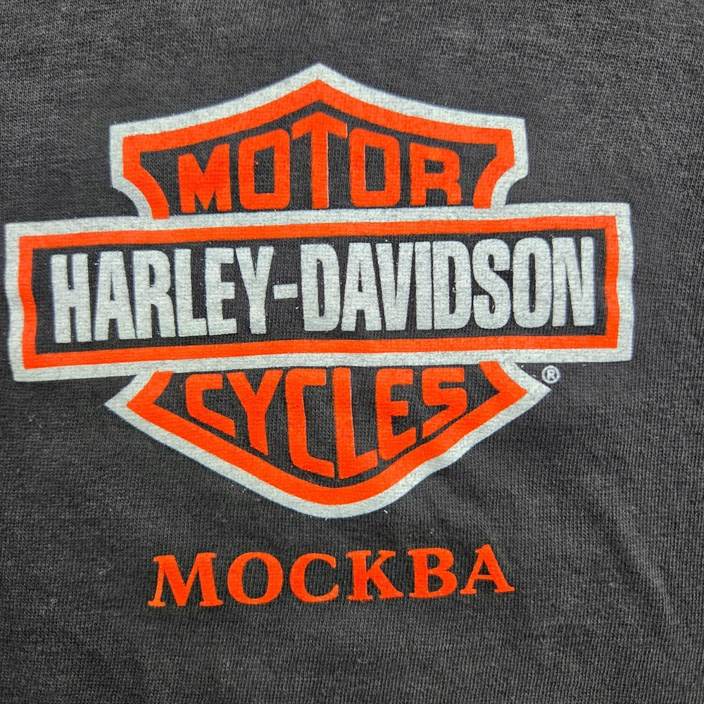 VTG  HARLEY-DAVIDSON Bikercore Moscow Russia Boxy Souvenir T-Shirt Mens XL Black
